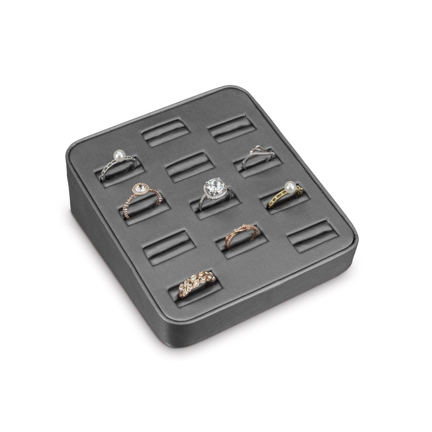 #BX2470R-SG Steel Gray Faux Leather Ring Tray Display