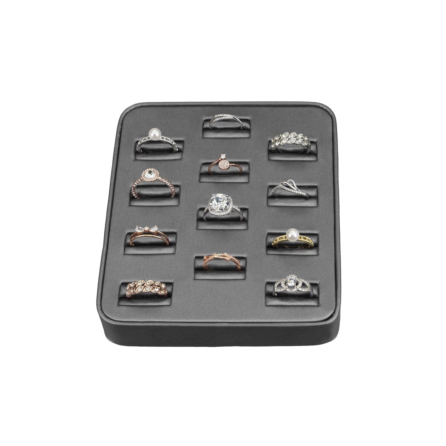 #BX2470R-SG Steel Gray Faux Leather Ring Tray Display