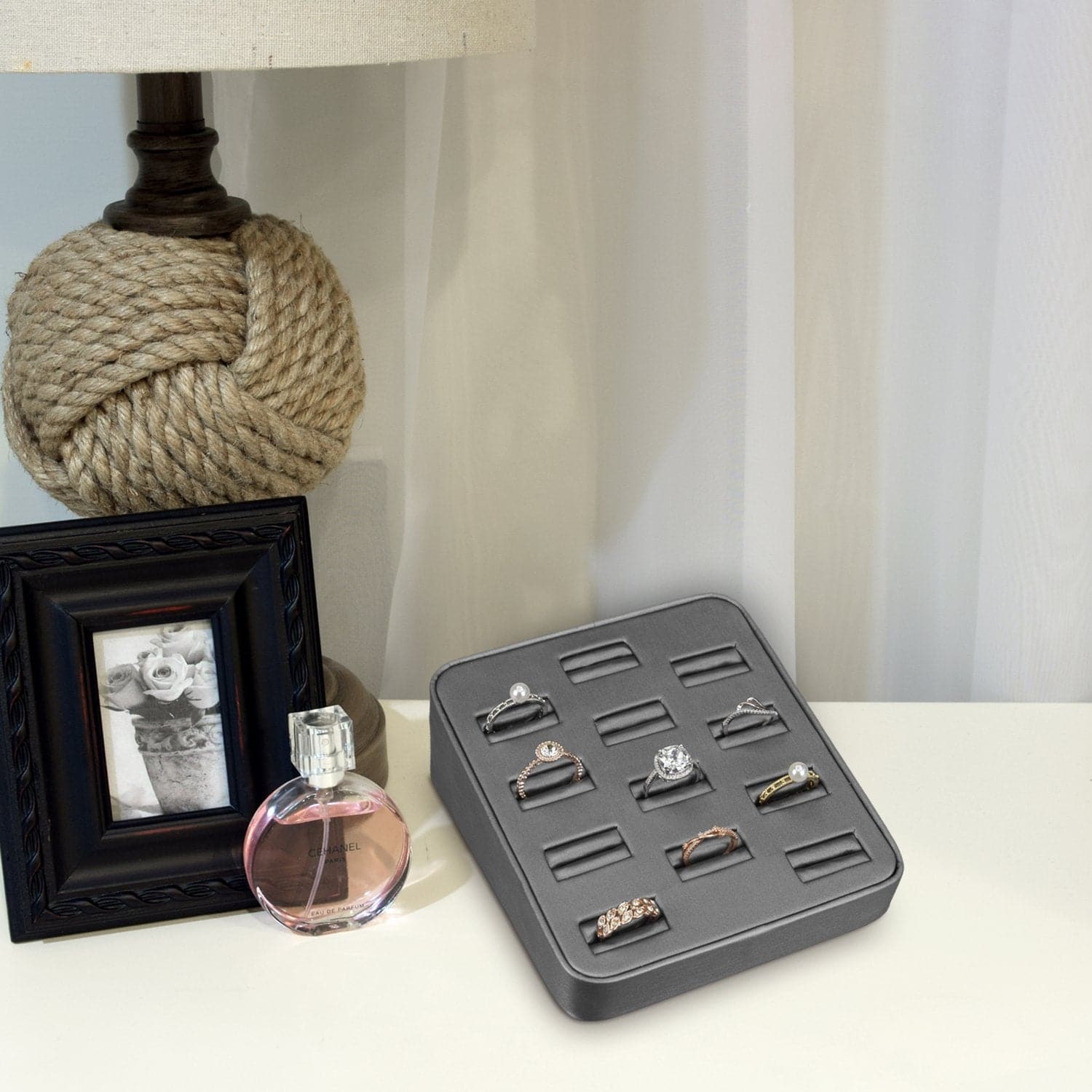 #BX2470R-SG Steel Gray Faux Leather Ring Tray Display