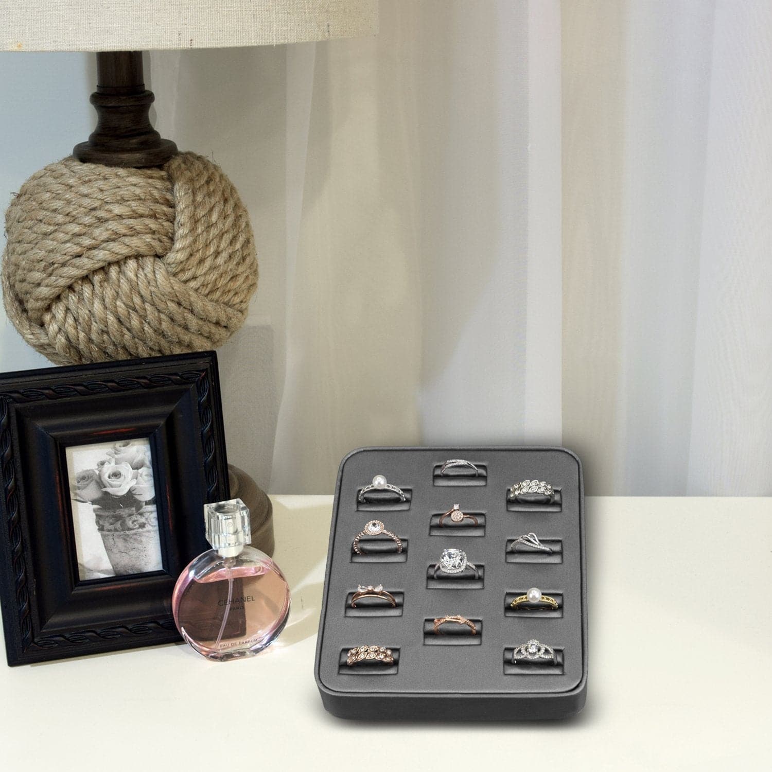 #BX2470R-SG Steel Gray Faux Leather Ring Tray Display