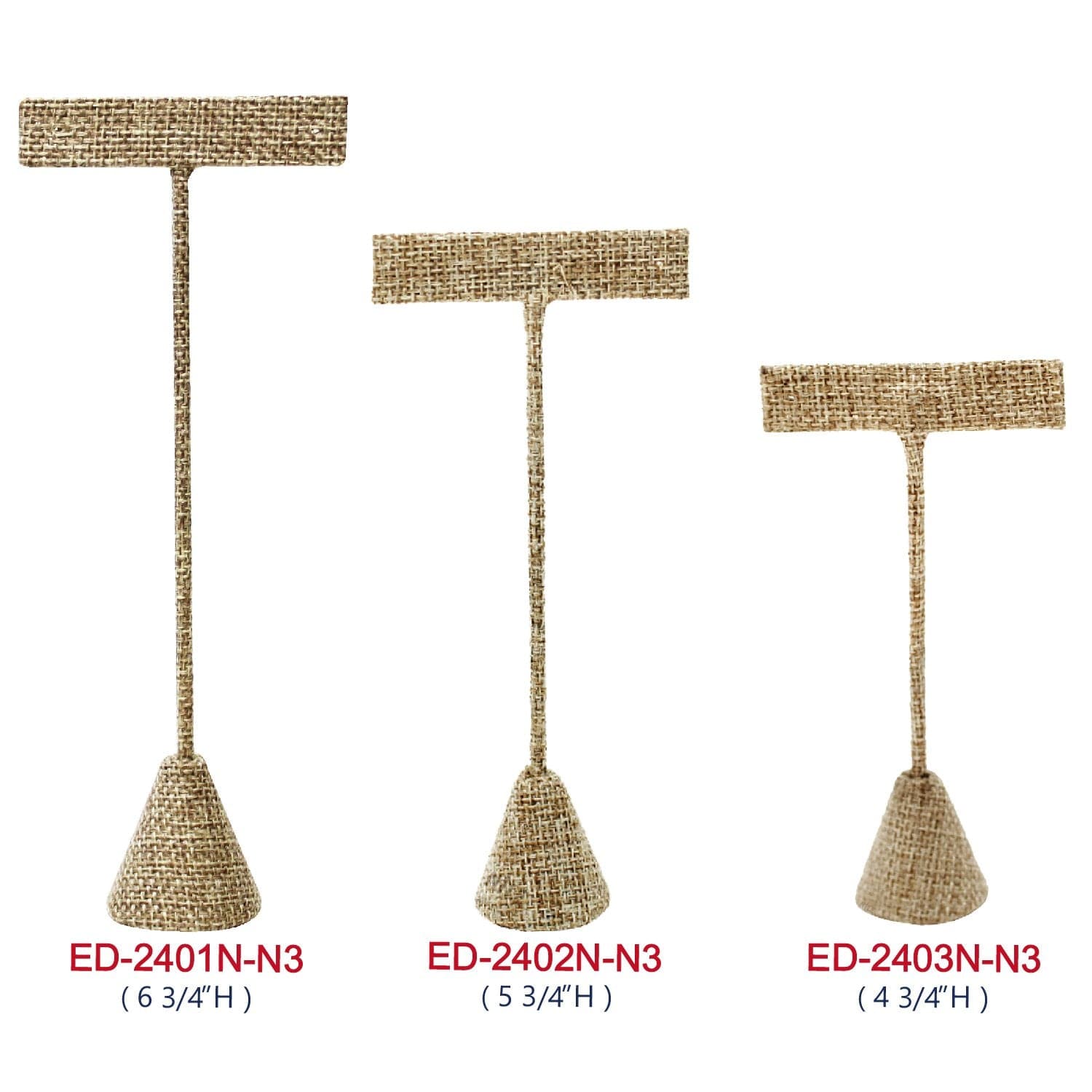 #ED-2401N-N3 Tall Metal T-Shaped Earring Display Stand, Burlap Linen