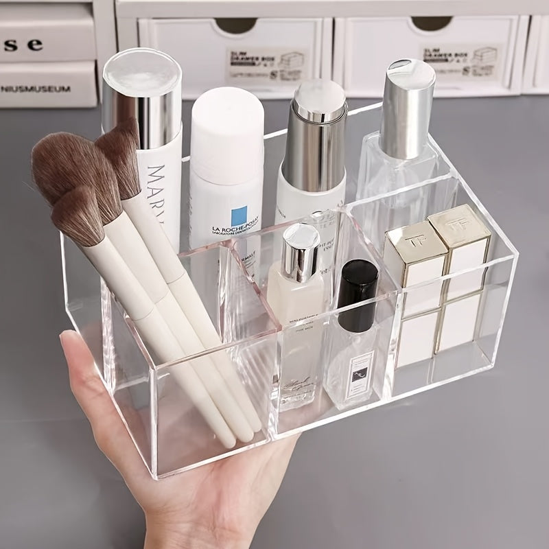1pc Makeup Brush Storage Tube, High-definition Transparent Desktop Vanity Lipstick Eyebrow Pencil Light Beige Care Organizer, Mirror Cabinet Cosmetic Storage Box