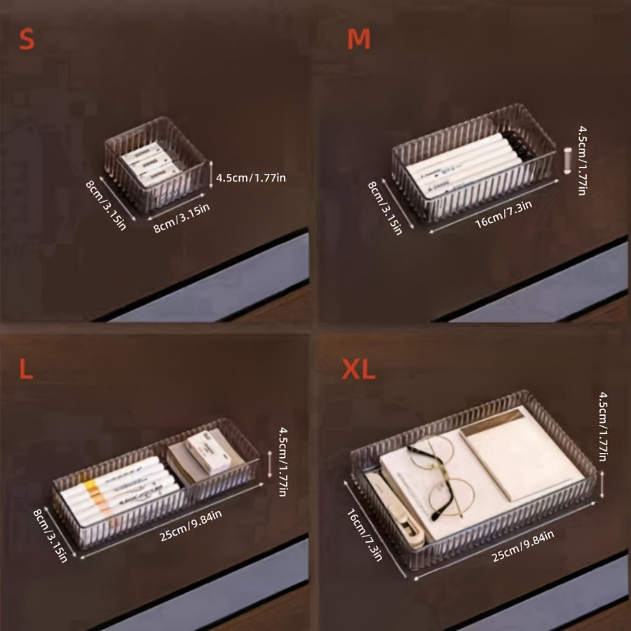 7pcs set/8pcs acrylic drawer with built-in cosmetics storage box, dividing dresser table top skincare product organizer box, and the set has multiple size combinations, Desk & Drawer Organizer for Home Storage