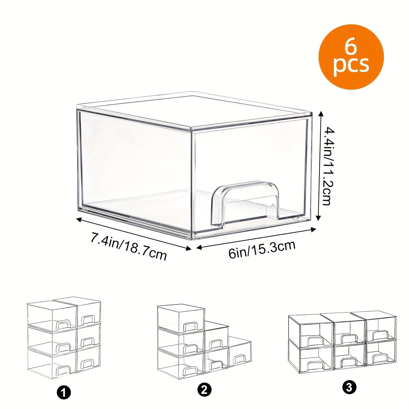 WHONLINE 6pcs /12pcs 7.4In Acrylic Jewelry Storage Drawers, Clear Stackable Organizer Boxes, Jewelry Display Bins, Storage for Necklaces, Rings, Accessories, Makeups