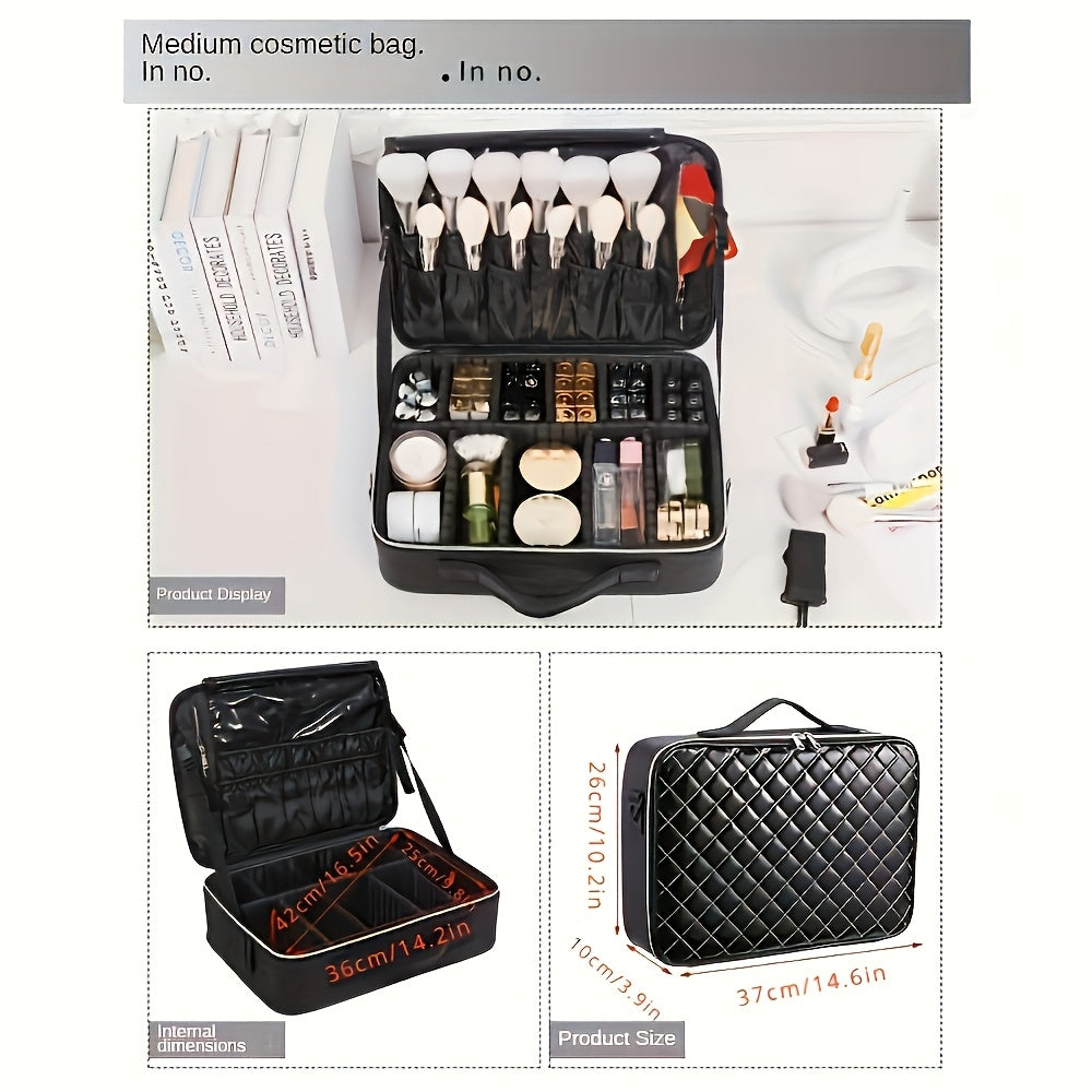 [Everyday Comfort] Large Capacity Waterproof Makeup Bag - Quilted Travel Cosmetic Organizer for Brushes, Beauty Tools, and Manicure Accessories, Portable Artist Storage Case with Multiple Compartments, Beauty Tool Organizer | Stylish Artist Case |