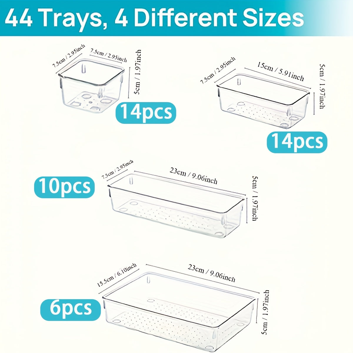 25/44pcs Deluxe Desktop Drawer Organizer Set - Transparent, Multifunctional Storage Boxes For Bathroom, Bedroom, Living Room - Space-Saving, Adjustable, Stackable, And Easy-to-Clean Solution For Household Clutter, Storage And Organization