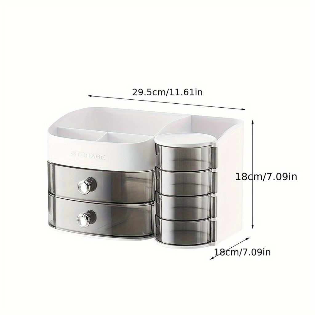 Desk Organizer Cosmetic Storage Box with Drawers - Plastic, Ideal for Lipstick and Facial Masks