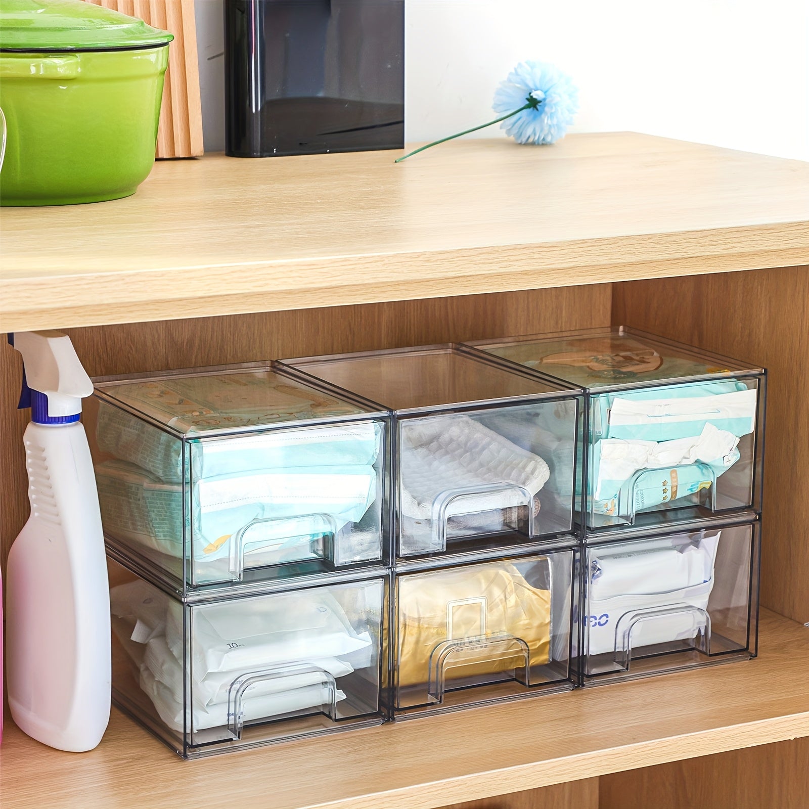 WHONLINE 6pcs /12pcs 7.4In Acrylic Jewelry Storage Drawers, Clear Stackable Organizer Boxes, Jewelry Display Bins, Storage for Necklaces, Rings, Accessories, Makeups