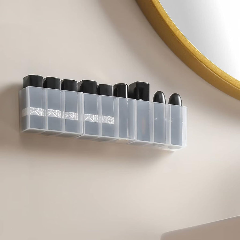3pcs Transparent Plastic Wall-Mounted Storage Boxes with 3 Compartments - Self-Adhesive Makeup Brush & Lipstick Organizer for Home Office, Bathroom, or Vanity - Space-Saving Design for Cosmetics, Pens, and Small Items, Makeup Vanity Desk, Bathroom