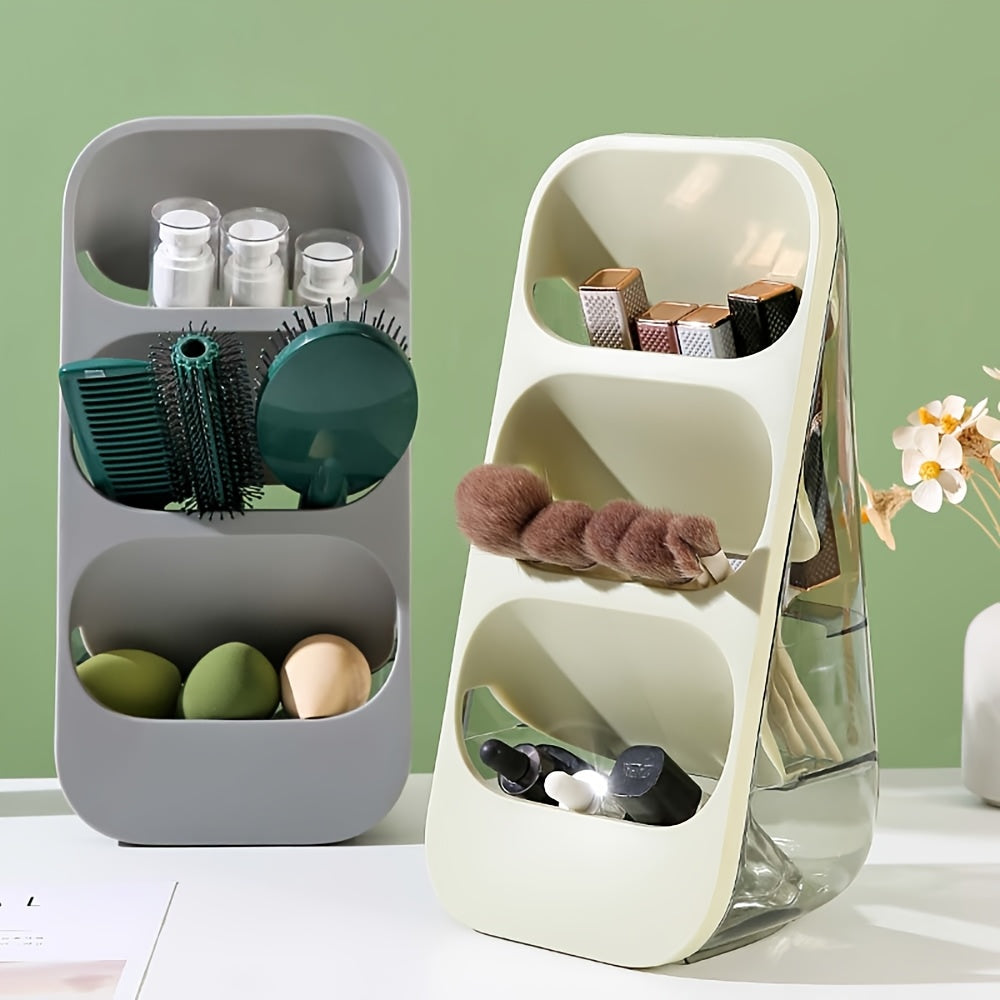 3-Tier Makeup Brush Holder & Organizer with Multiple Compartments – Lightweight Plastic Countertop Storage for Brushes, Lipsticks, Skincare Products, and Stationery – Perfect for Bathroom or Vanity Display, Makeup Brush Holder