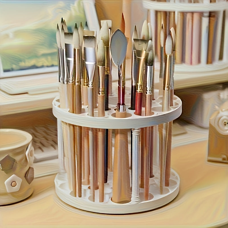 360° Rotating Paint Brush Holder - Space-Saving White Desktop Organizer with Polished Finish, Ceramic Coated Plastic Inserts for Art Brushes, Pens, Makeup Tools - Elegant Design for Home or Office, Office Desk Accessory | Modern White Organizer | Polished