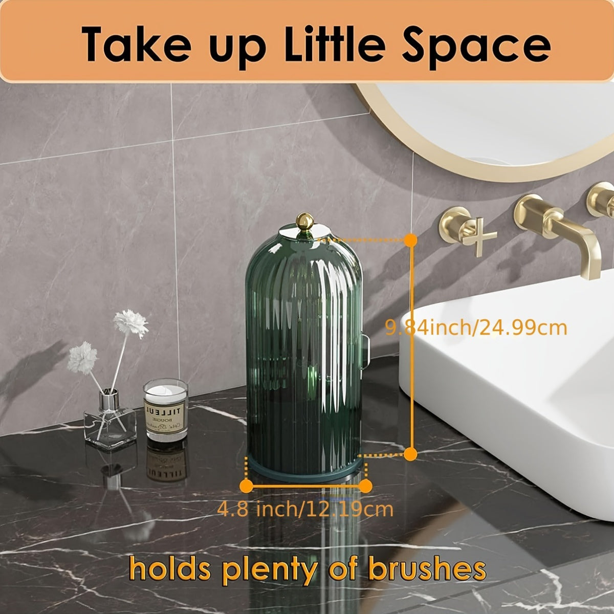 Makeup Brush Holder With Dustproof Cover 360 Rotating Makeup Brush Organizer For Vanity Bathroom