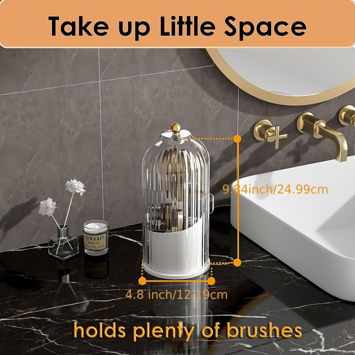 Makeup Brush Holder With Dustproof Cover 360 Rotating Makeup Brush Organizer For Vanity Bathroom