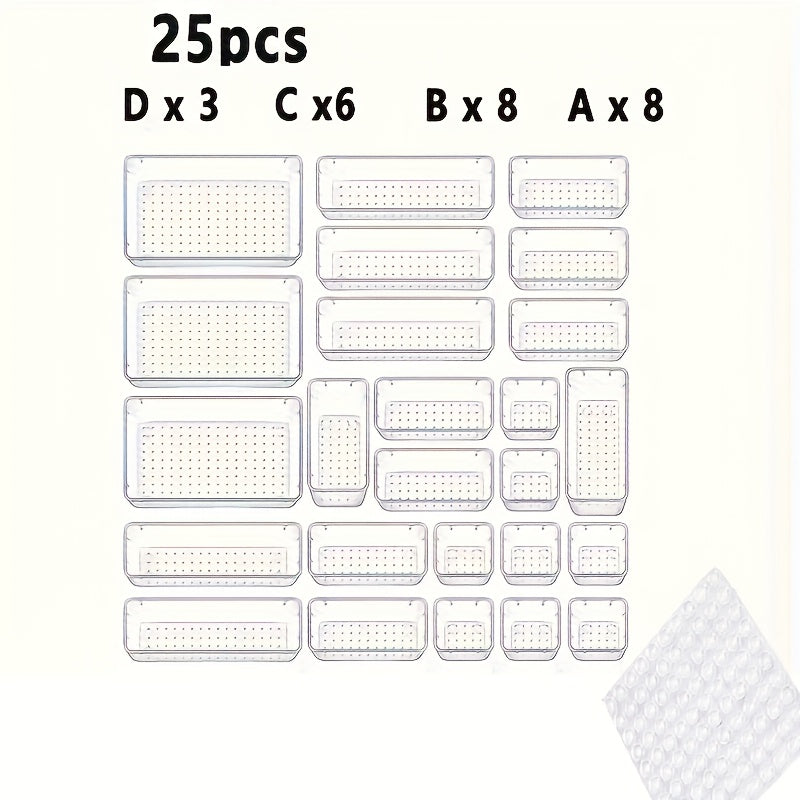 25/44pcs Deluxe Desktop Drawer Organizer Set - Transparent, Multifunctional Storage Boxes For Bathroom, Bedroom, Living Room - Space-Saving, Adjustable, Stackable, And Easy-to-Clean Solution For Household Clutter, Storage And Organization