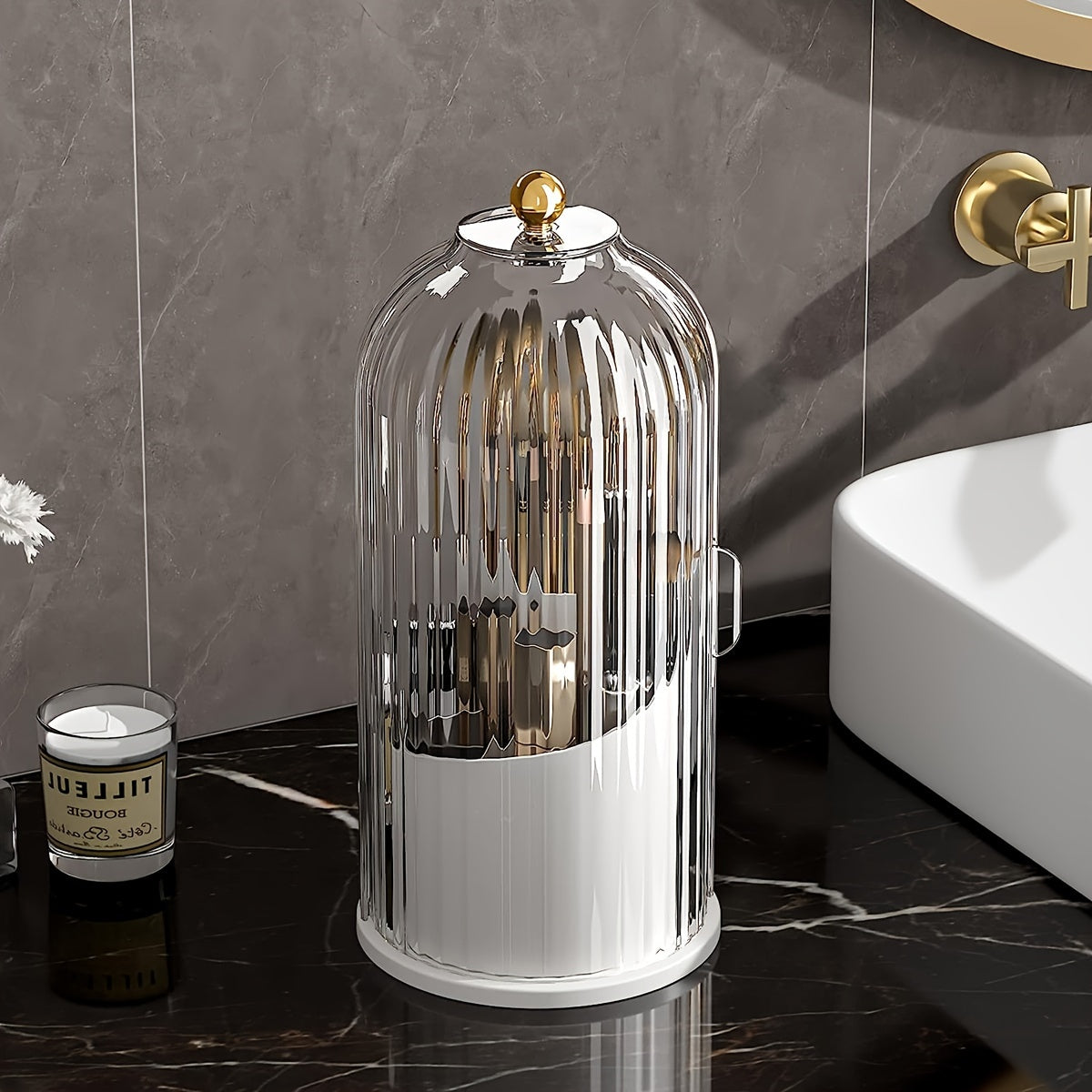 Makeup Brush Holder With Dustproof Cover 360 Rotating Makeup Brush Organizer For Vanity Bathroom