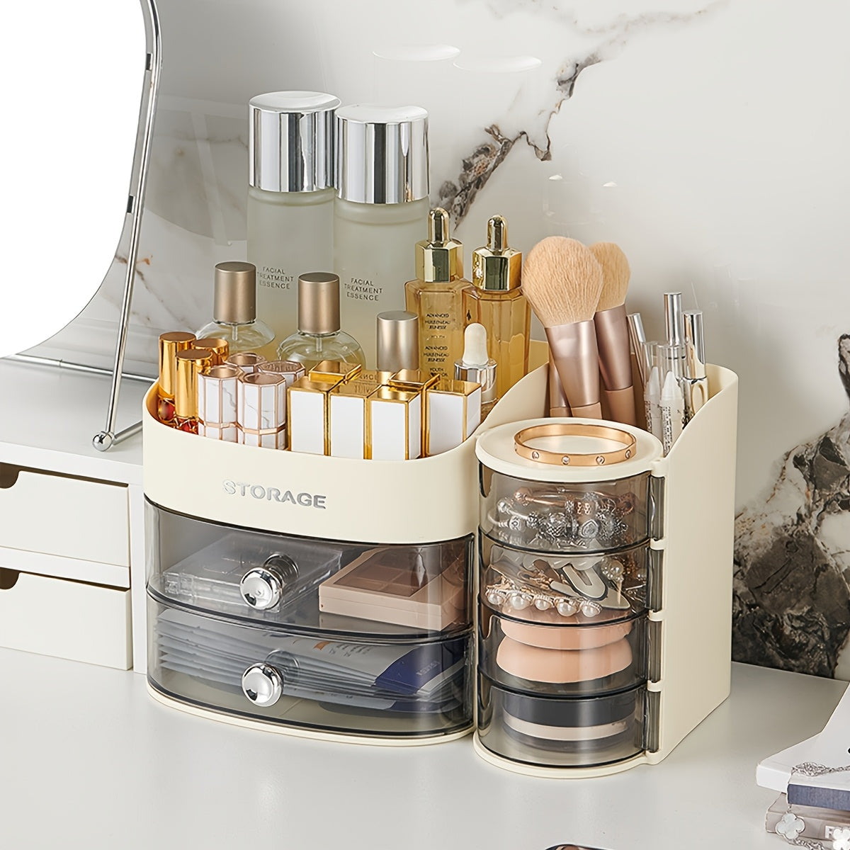 Desk Organizer Cosmetic Storage Box with Drawers - Plastic, Ideal for Lipstick and Facial Masks