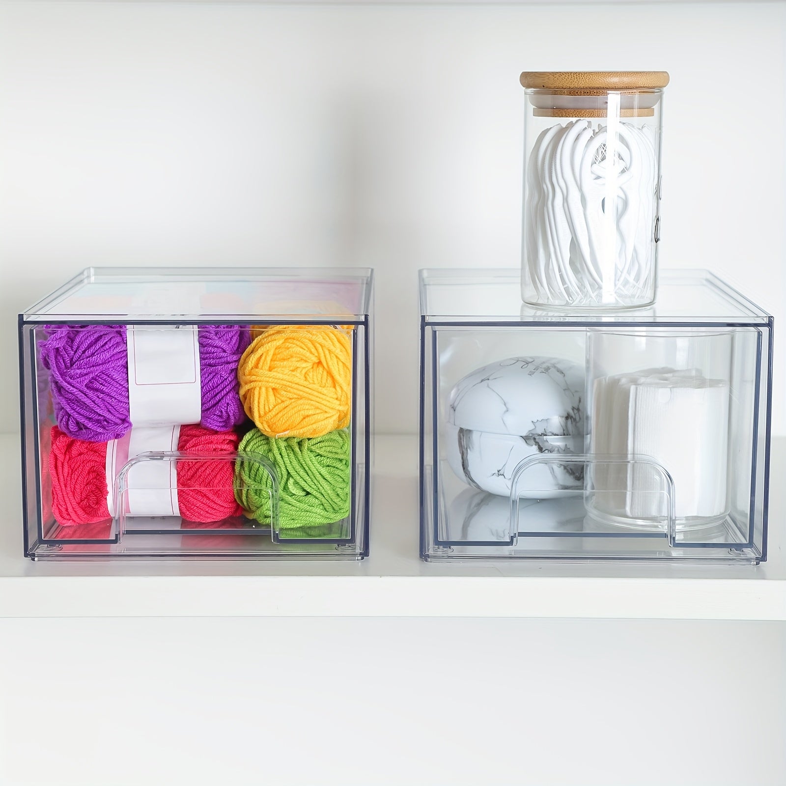 WHONLINE 6pcs /12pcs 7.4In Acrylic Jewelry Storage Drawers, Clear Stackable Organizer Boxes, Jewelry Display Bins, Storage for Necklaces, Rings, Accessories, Makeups