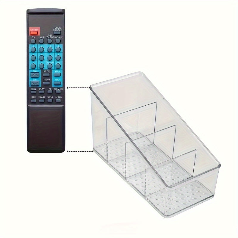 Clear Acrylic Remote Control Holder & Desk Organizer - 4-Compartment Makeup Brush & Pen Storage, Lightweight Polished Square Design for Home Office, School, Dorm - Space-Saving Desktop Organizer, Remote Control Storage, Dorm Room Essentials, Modern