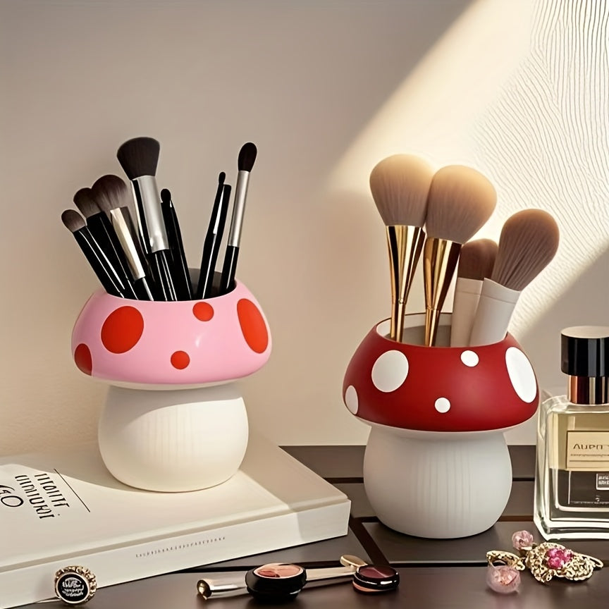 1/2pcs Mushroom Makeup Brush Holder, Polyester Tension Mount Organizer for Brushes and Accessories, Polished Finish, Independent Storage, No Electricity Needed, Makeup Brushes for Vanit