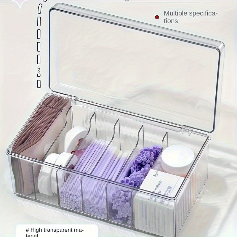 6-Compartment Acrylic Storage Box with Lid - Dustproof, Space-Saving, Clear Display, Modern Flip-Top Design for Cosmetics, Makeup Brushes, and Small Items, Makeup Organizer Storage, Playful Design, Transparent Compartments
