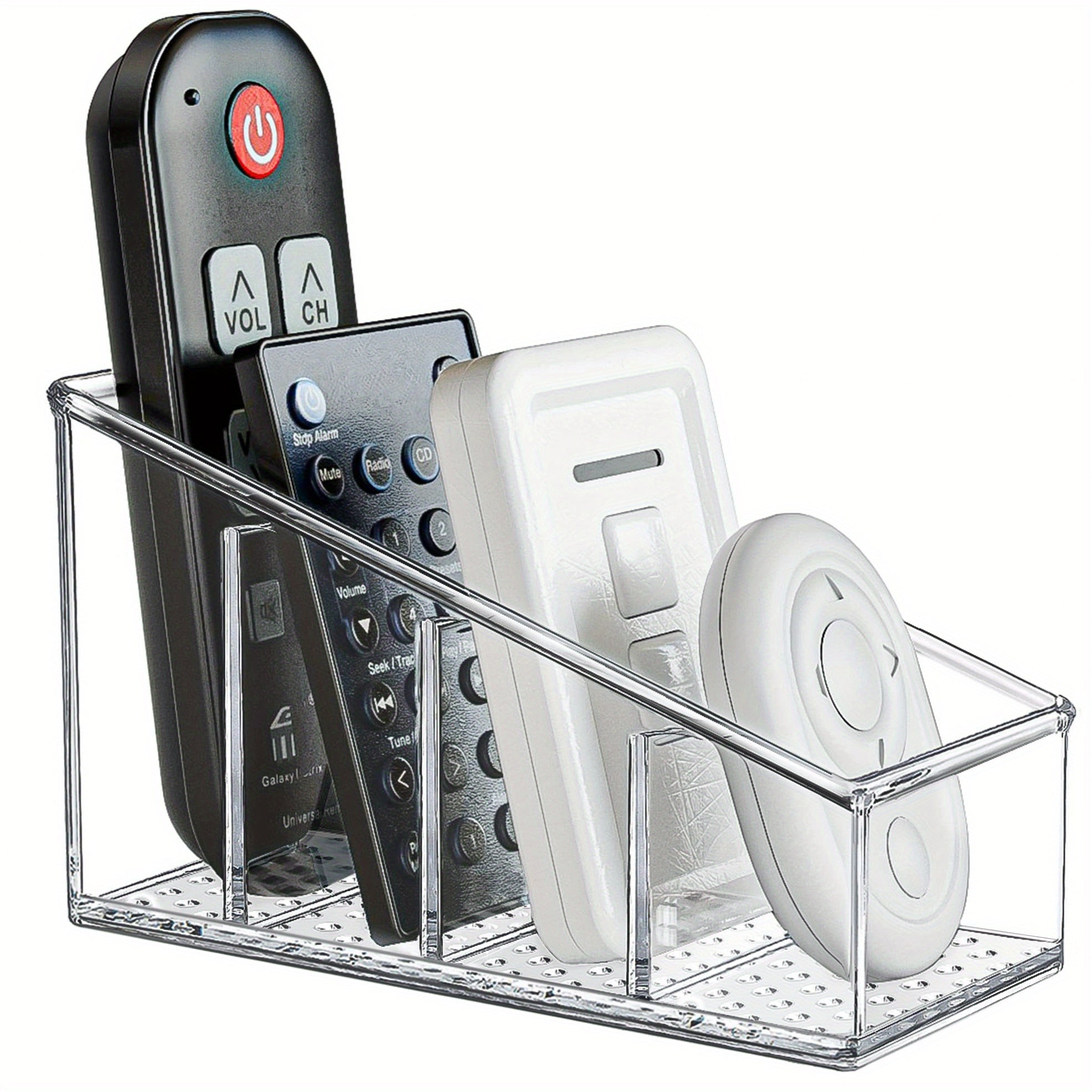 Clear Acrylic Remote Control Holder & Desk Organizer - 4-Compartment Makeup Brush & Pen Storage, Lightweight Polished Square Design for Home Office, School, Dorm - Space-Saving Desktop Organizer, Remote Control Storage, Dorm Room Essentials, Modern