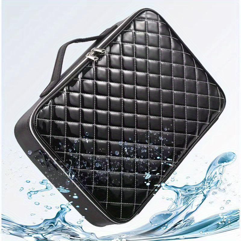 [Everyday Comfort] Large Capacity Waterproof Makeup Bag - Quilted Travel Cosmetic Organizer for Brushes, Beauty Tools, and Manicure Accessories, Portable Artist Storage Case with Multiple Compartments, Beauty Tool Organizer | Stylish Artist Case |