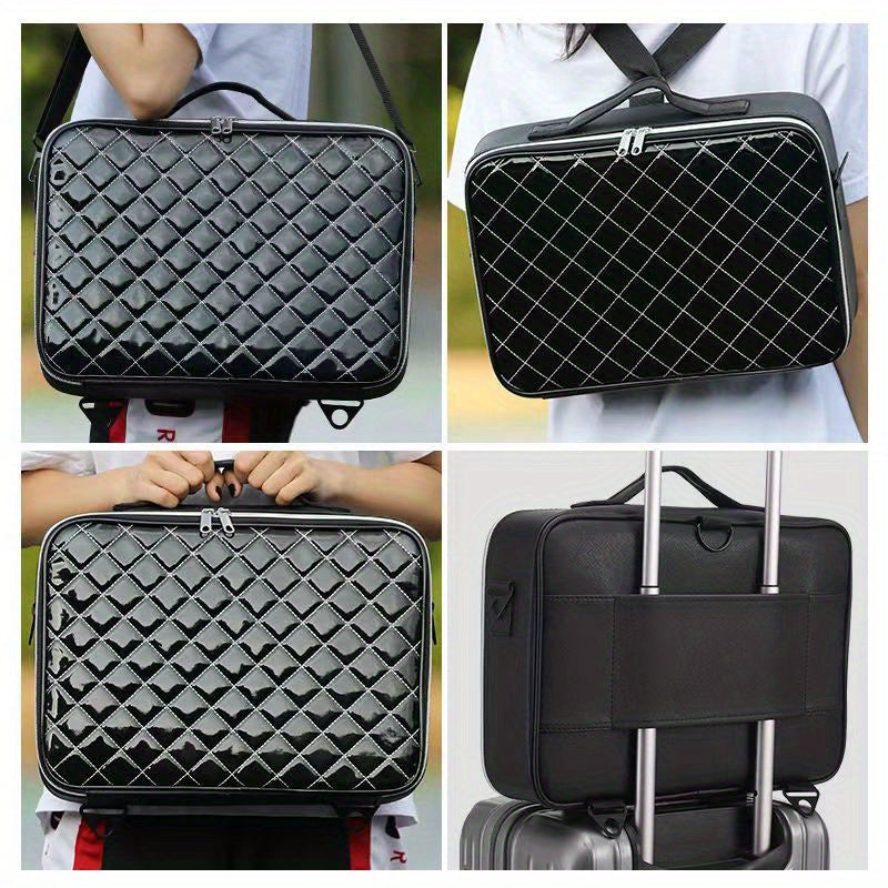 [Everyday Comfort] Large Capacity Waterproof Makeup Bag - Quilted Travel Cosmetic Organizer for Brushes, Beauty Tools, and Manicure Accessories, Portable Artist Storage Case with Multiple Compartments, Beauty Tool Organizer | Stylish Artist Case |
