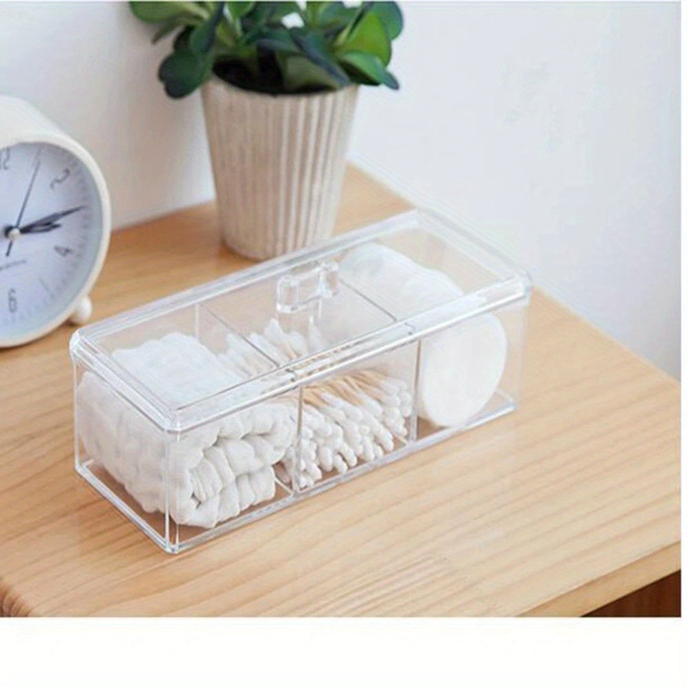 3-Compartment Transparent Acrylic Makeup Organizer - Clear Cosmetic Storage Box with Soft Lined Drawers for Brushes, Swabs, Pads - Durable Vanity & Bathroom Countertop Organizer, Makeup Organizers Storage, Sleek Design, Sturdy Construction