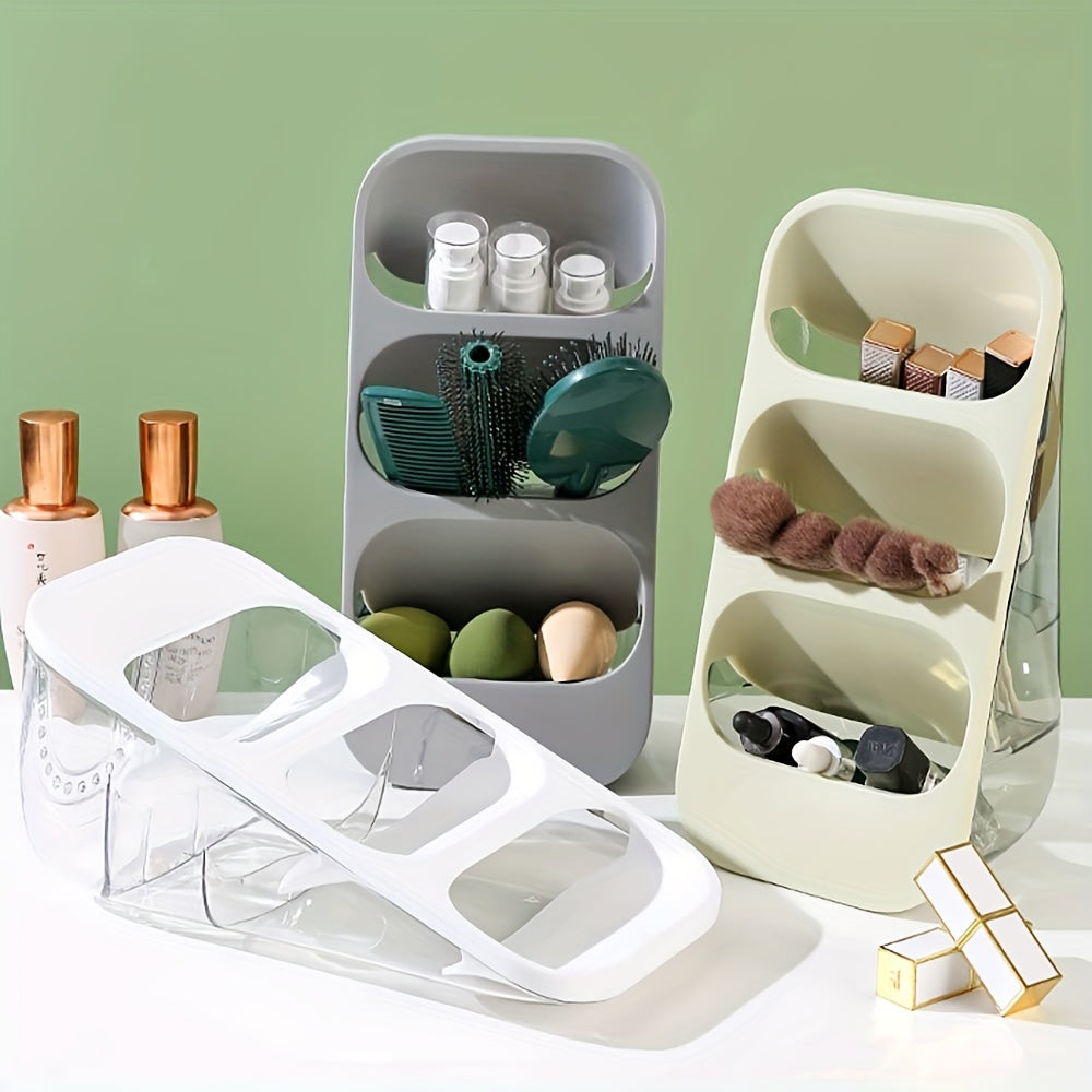 3-Tier Makeup Brush Holder & Organizer with Multiple Compartments – Lightweight Plastic Countertop Storage for Brushes, Lipsticks, Skincare Products, and Stationery – Perfect for Bathroom or Vanity Display, Makeup Brush Holder