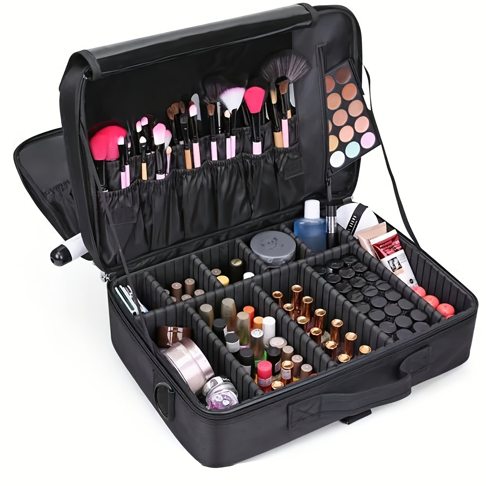 Travel Professional Makeup Case Large Capacity Multi-Layer Beauty Storage Bag Portable Makeup Tool Bag for Business Trips Multi-Functional Cosmetics and Skincare Organizer Box with Brush Holder Design