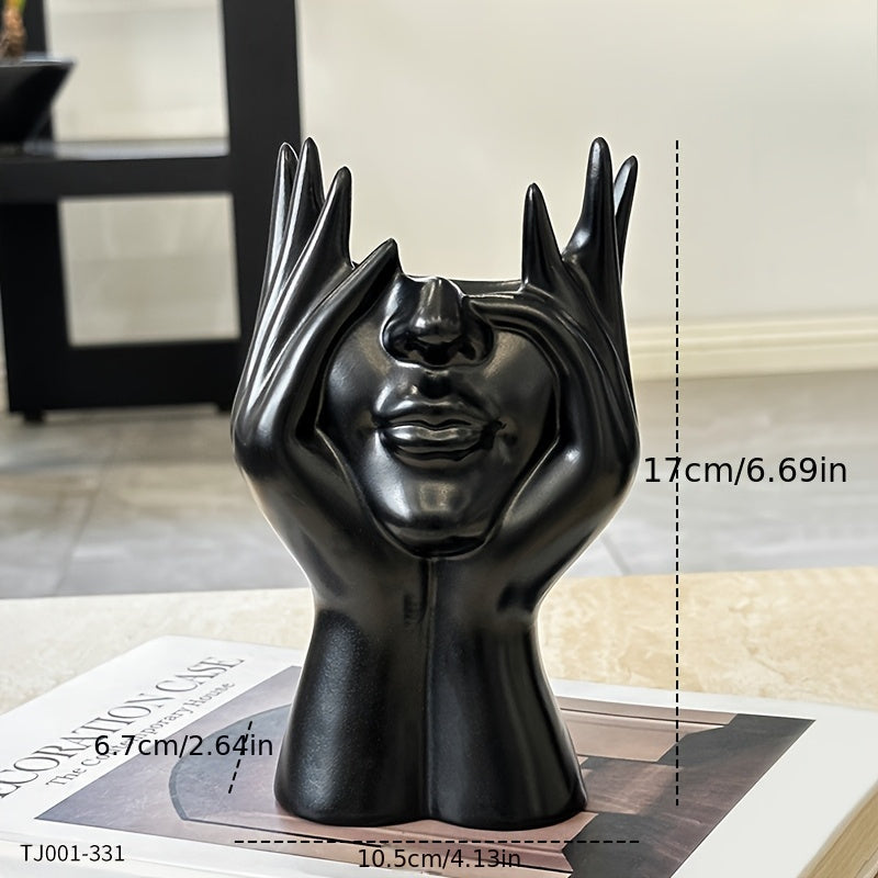 1pc Multifunctional Facial Sculpture Pen Holder & Makeup Brush Organizer - Creative Artistic Decorative Home Office Bathroom Vanity Storage Box, Durable Resin Material Desktop Organizer for Makeup Supplies, No Power Required