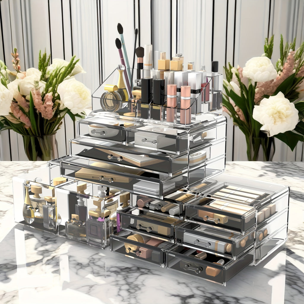12-Drawer 4-Tier Cosmetic Storage Box, Large Capacity Christmas Decorative Organizer - Perfect for Jewelry and Gifts Display, Vanity, Bathroom, Dresser, and Countertop, Best for Christmas