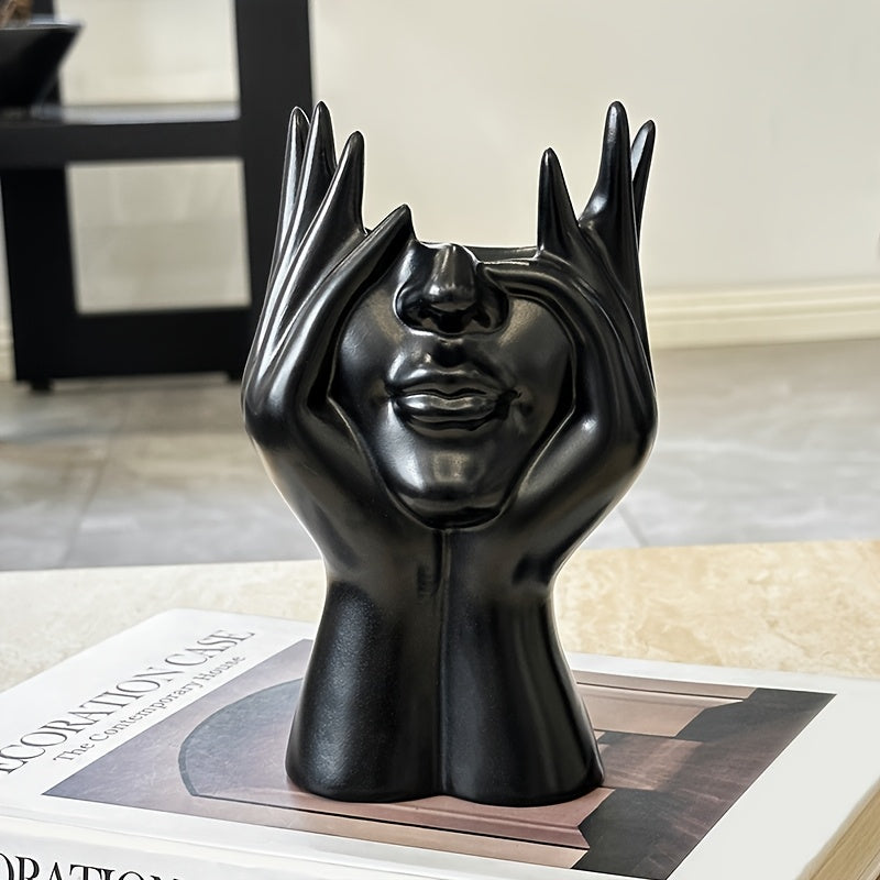 1pc Multifunctional Facial Sculpture Pen Holder & Makeup Brush Organizer - Creative Artistic Decorative Home Office Bathroom Vanity Storage Box, Durable Resin Material Desktop Organizer for Makeup Supplies, No Power Required