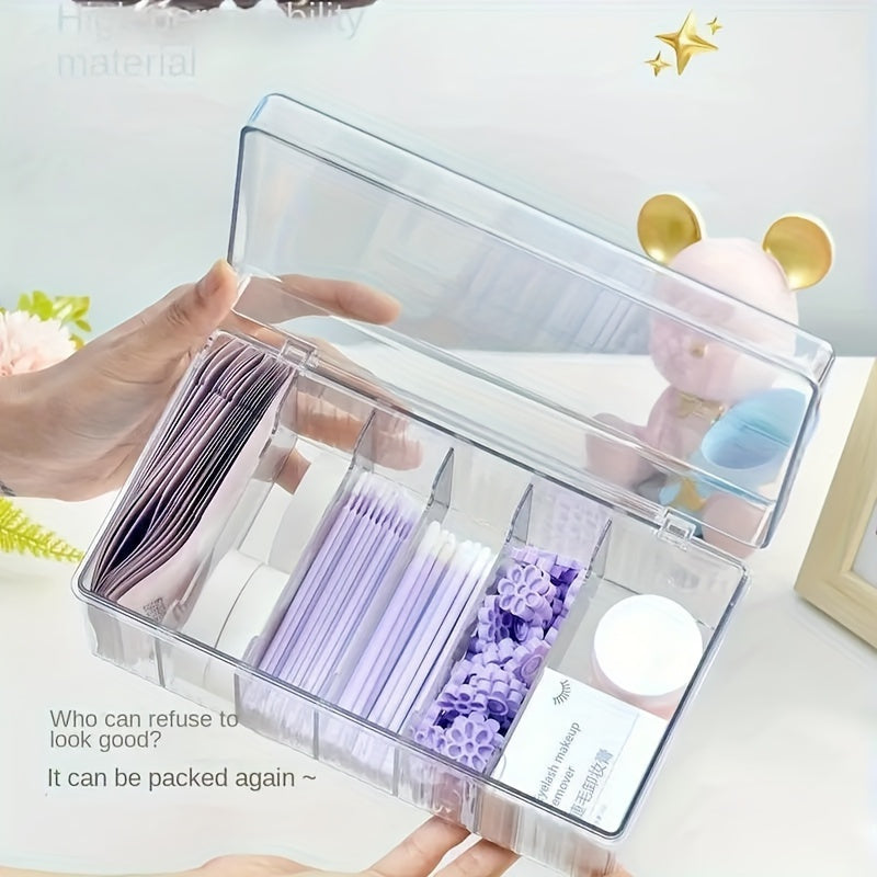 6-Compartment Acrylic Storage Box with Lid - Dustproof, Space-Saving, Clear Display, Modern Flip-Top Design for Cosmetics, Makeup Brushes, and Small Items, Makeup Organizer Storage, Playful Design, Transparent Compartments