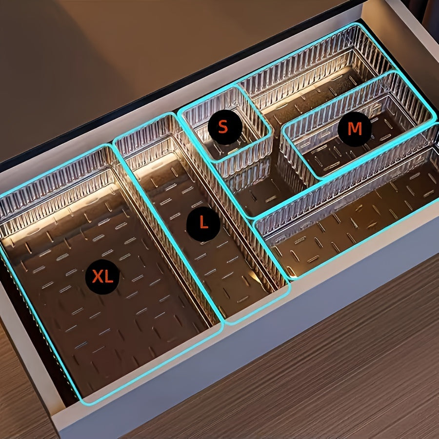 7pcs set/8pcs acrylic drawer with built-in cosmetics storage box, dividing dresser table top skincare product organizer box, and the set has multiple size combinations, Desk & Drawer Organizer for Home Storage