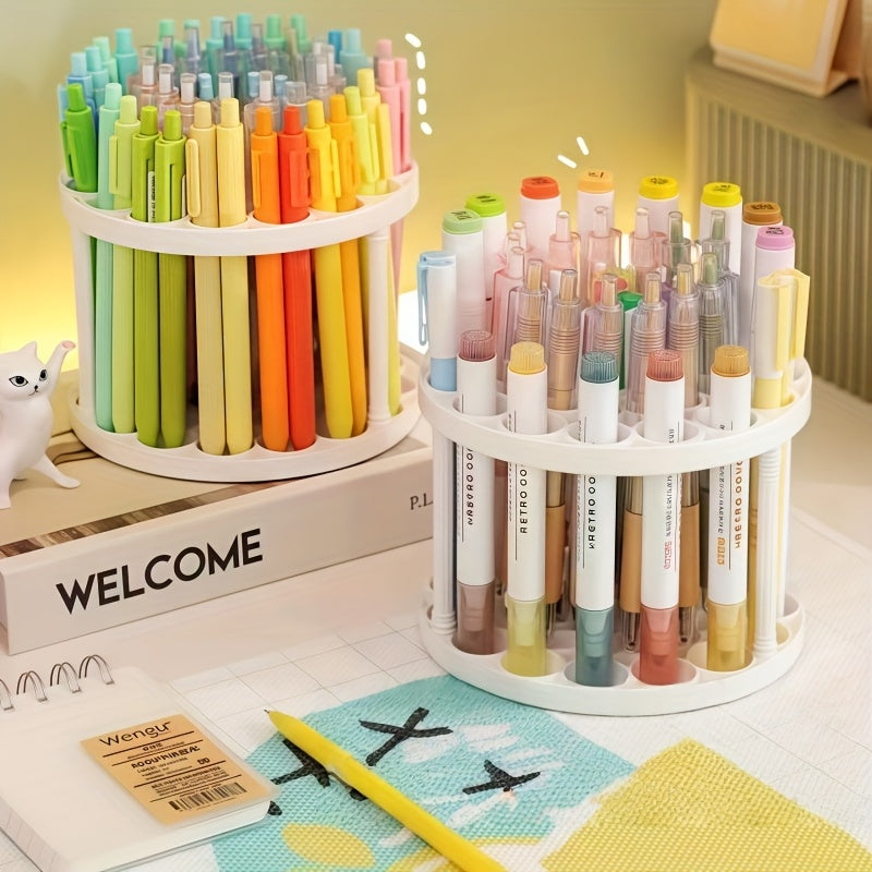 360° Rotatable Art Brush Organizer - White Ceramic-Coated Plastic Insert Holder with Multiple Compartments for Brushes, Pens, Makeup Tools - Space-Saving Desktop Storage for Artists & Crafters, Craft Tool Organizer, Smooth Finish, Durable Construction,