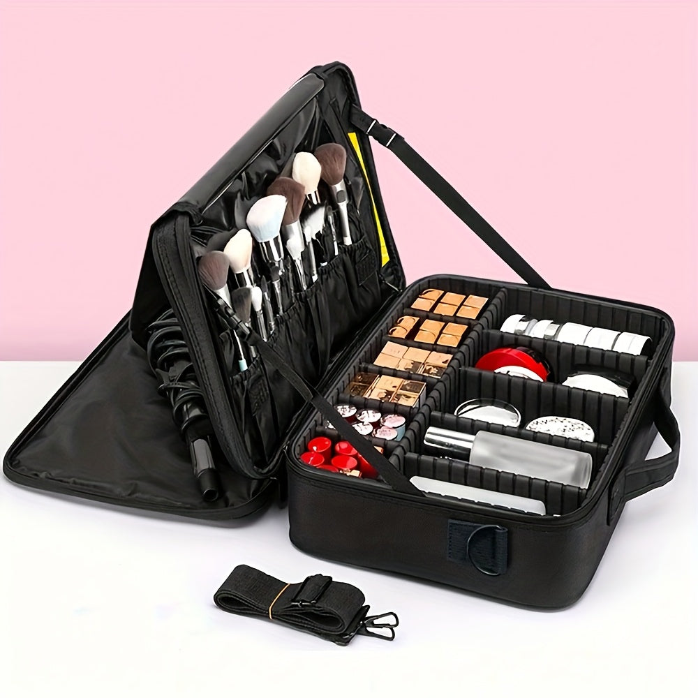 Travel Professional Makeup Case Large Capacity Multi-Layer Beauty Storage Bag Portable Makeup Tool Bag for Business Trips Multi-Functional Cosmetics and Skincare Organizer Box with Brush Holder Design