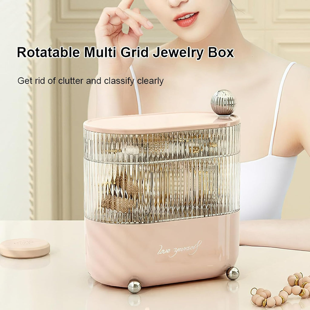 SANK Rotating Makeup Organizer Countertop, Makeup Storage Organizer, Vanity Desk Cosmetic Organizer, Large Cosmetic Storage Box for Lipsticks, Perfume, Jewelry, Rings, Earrings, 4 layers