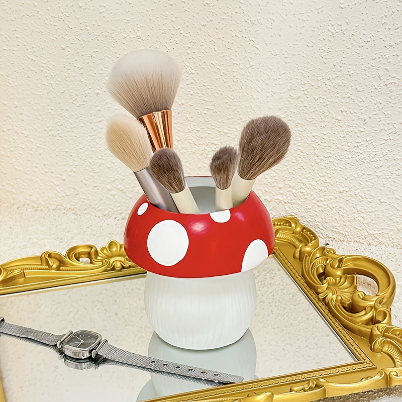 1/2pcs Mushroom Makeup Brush Holder, Polyester Tension Mount Organizer for Brushes and Accessories, Polished Finish, Independent Storage, No Electricity Needed, Makeup Brushes for Vanit