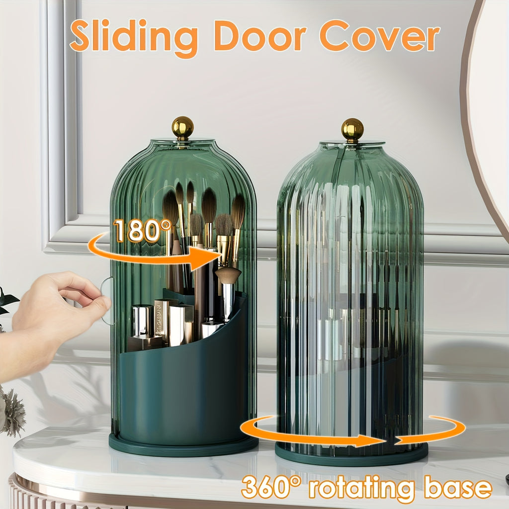 360-Degree Rotating Makeup Brush Holder with Lid, Waterproof and Dustproof Cosmetic Organizer Box, Suitable for Vanity Table, Perfect for Beauty Enthusiasts