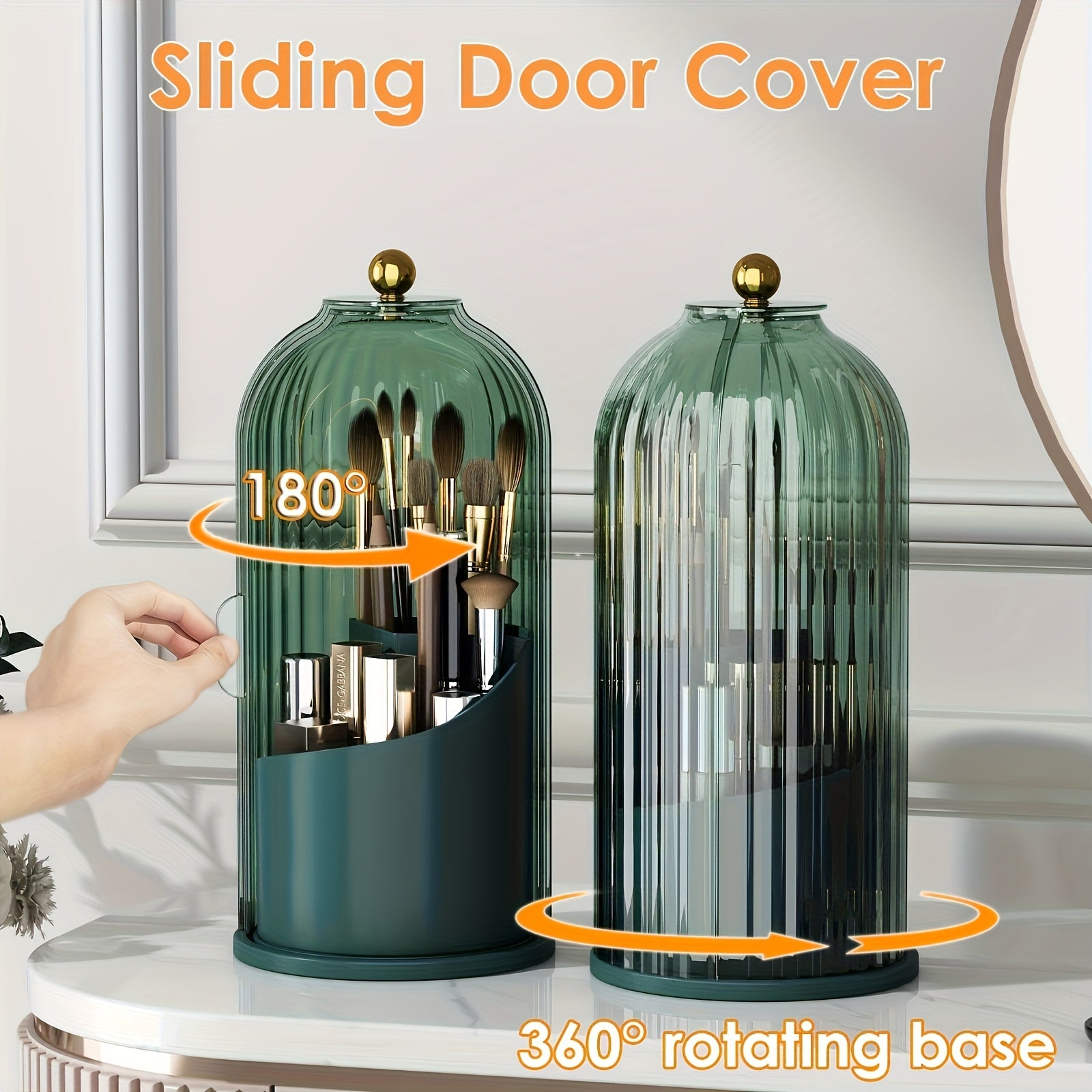 360-Degree Rotating Makeup Brush Holder with Lid, Waterproof and Dustproof Cosmetic Organizer Box, Suitable for Vanity Table, Perfect for Beauty Enthusiasts