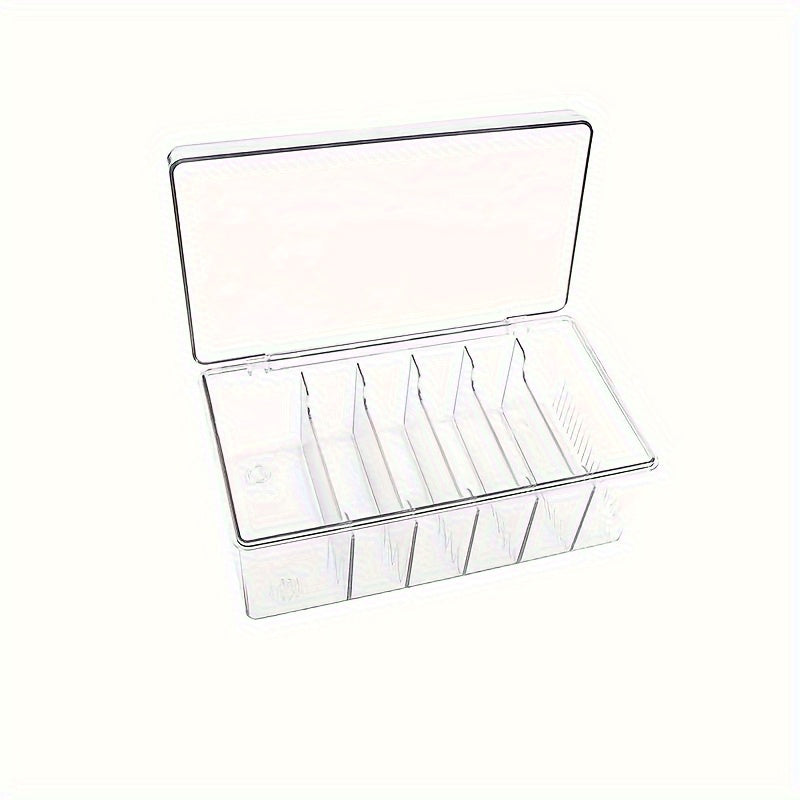 6-Compartment Acrylic Storage Box with Lid - Dustproof, Space-Saving, Clear Display, Modern Flip-Top Design for Cosmetics, Makeup Brushes, and Small Items, Makeup Organizer Storage, Playful Design, Transparent Compartments