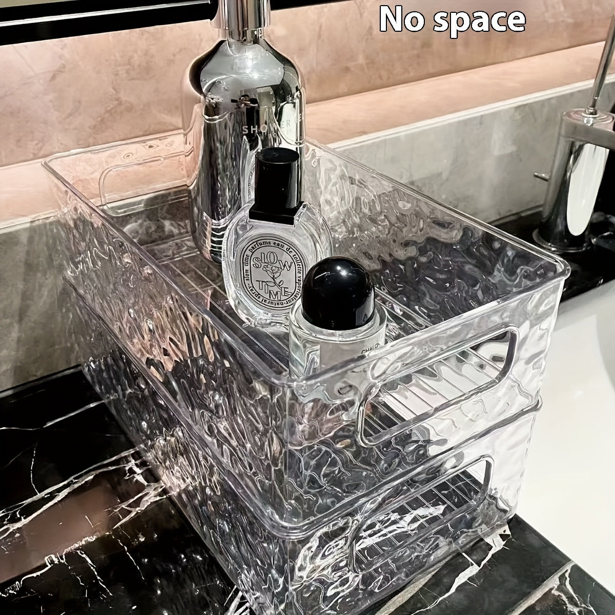 Glacier-Textured Cosmetic Organizer - Portable Bathroom Countertop Storage Box with Multiple Compartments, Durable Plastic Makeup & Toiletry Organizer for Vanity, No Space Needed, Visually Appealing Modern Design, Bathroom Organizers And Storage, Stylish