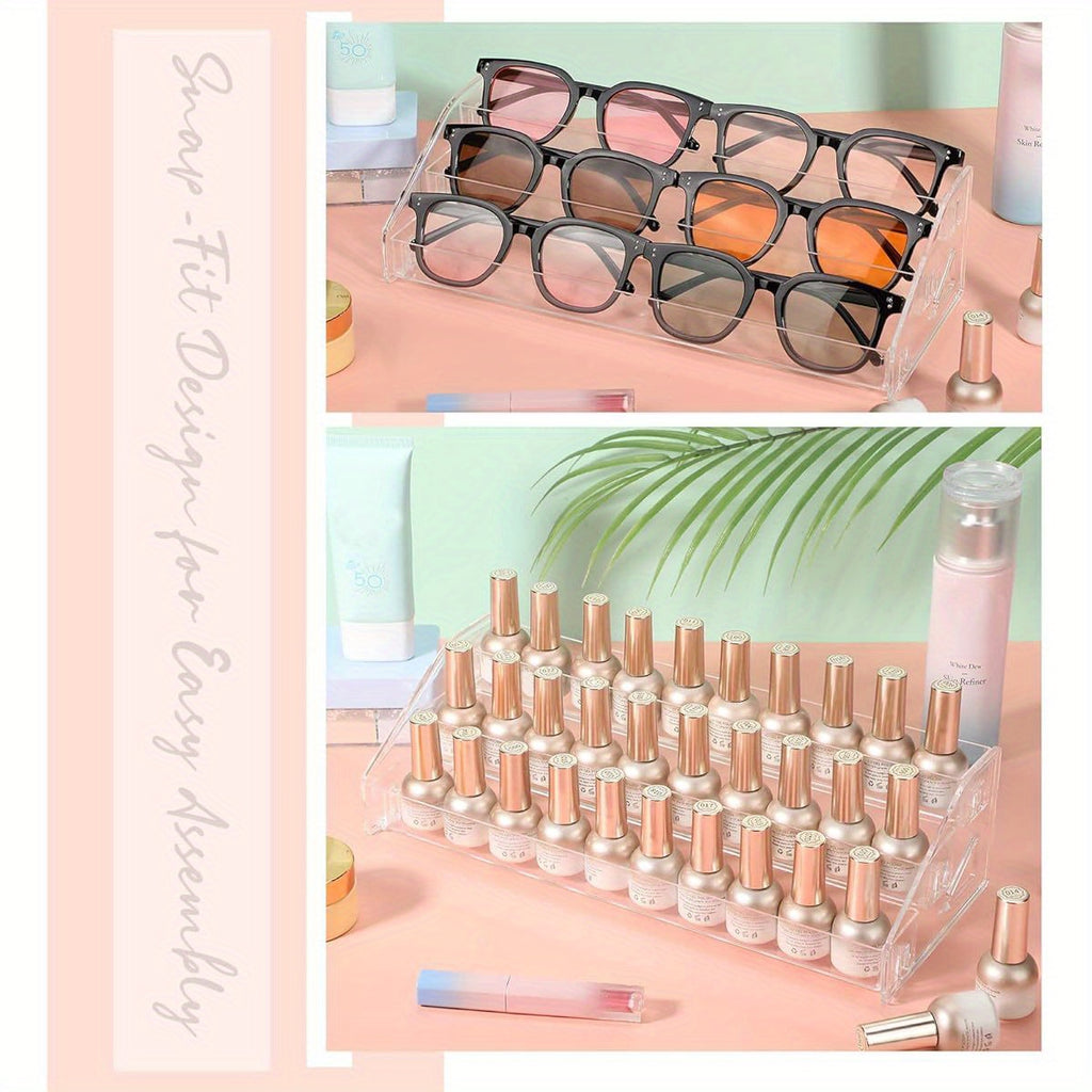 2pcs Clear Organizer - Space-Saving Vertical Storage for Glasses, Fashion Glasses, Nail Polish, Essential Oils, Makeup - Bathroom, Vanity, Salon, Office - No Assembly Needed, Easy Insertion, Vanity Accessory, Threelayer Organizer, Acrylic Material