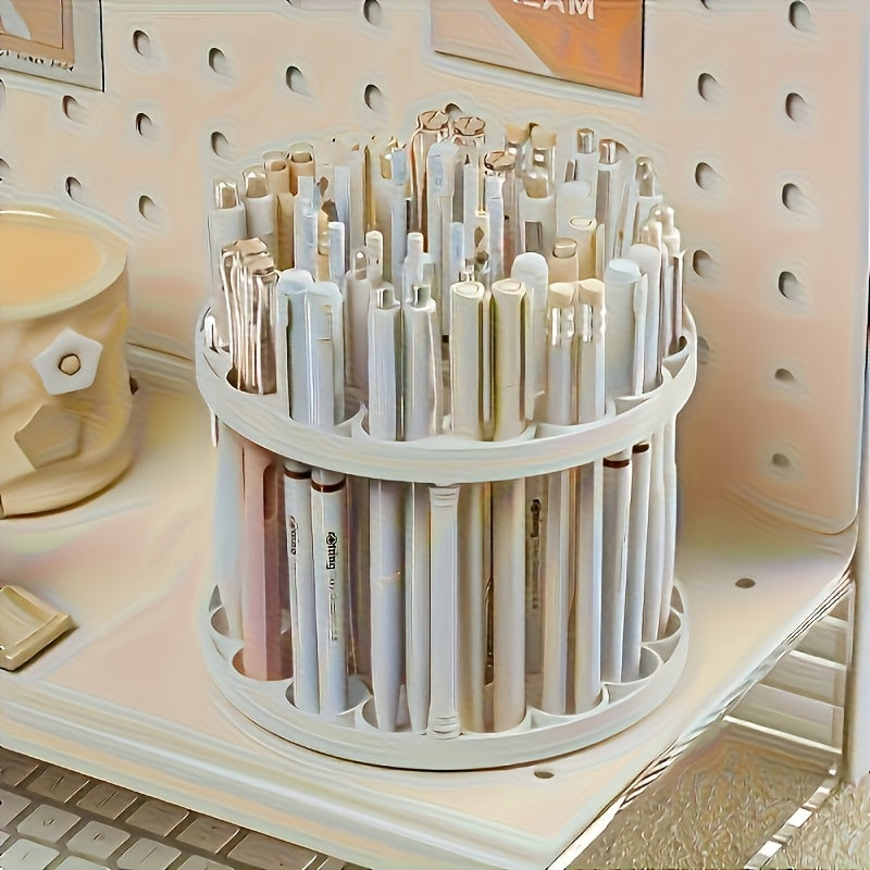360° Rotating Paint Brush Holder - Space-Saving White Desktop Organizer with Polished Finish, Ceramic Coated Plastic Inserts for Art Brushes, Pens, Makeup Tools - Elegant Design for Home or Office, Office Desk Accessory | Modern White Organizer | Polished