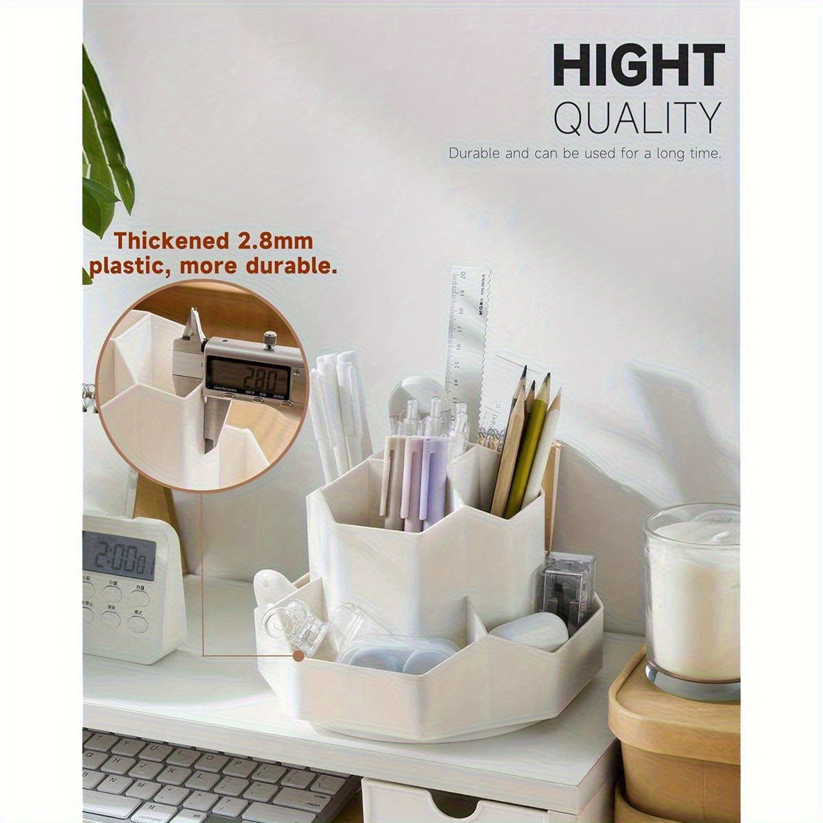 360° Rotating Nine-Grid Desktop Organizer - Milky White Pen & Pencil Holder with Sturdy Base, Space-Saving Design for Office & Home Art Supplies Storage, Durable Premium Craftsmanship, Office Desk Accessories, Highquality Construction