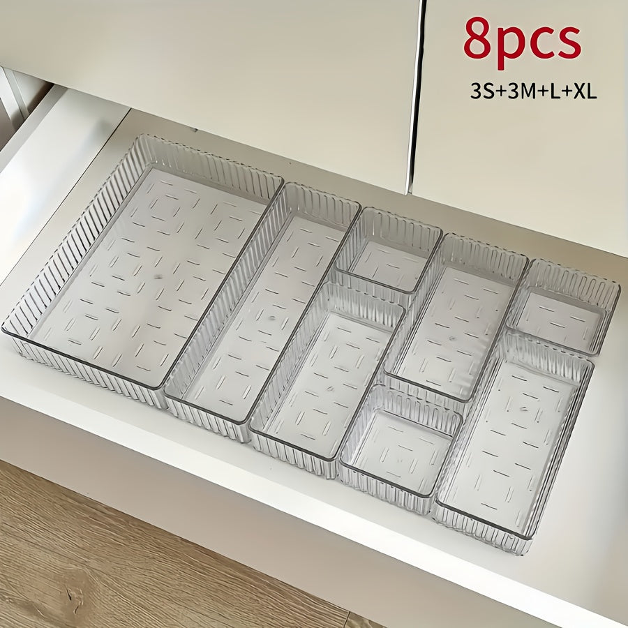 7pcs set/8pcs acrylic drawer with built-in cosmetics storage box, dividing dresser table top skincare product organizer box, and the set has multiple size combinations, Desk & Drawer Organizer for Home Storage