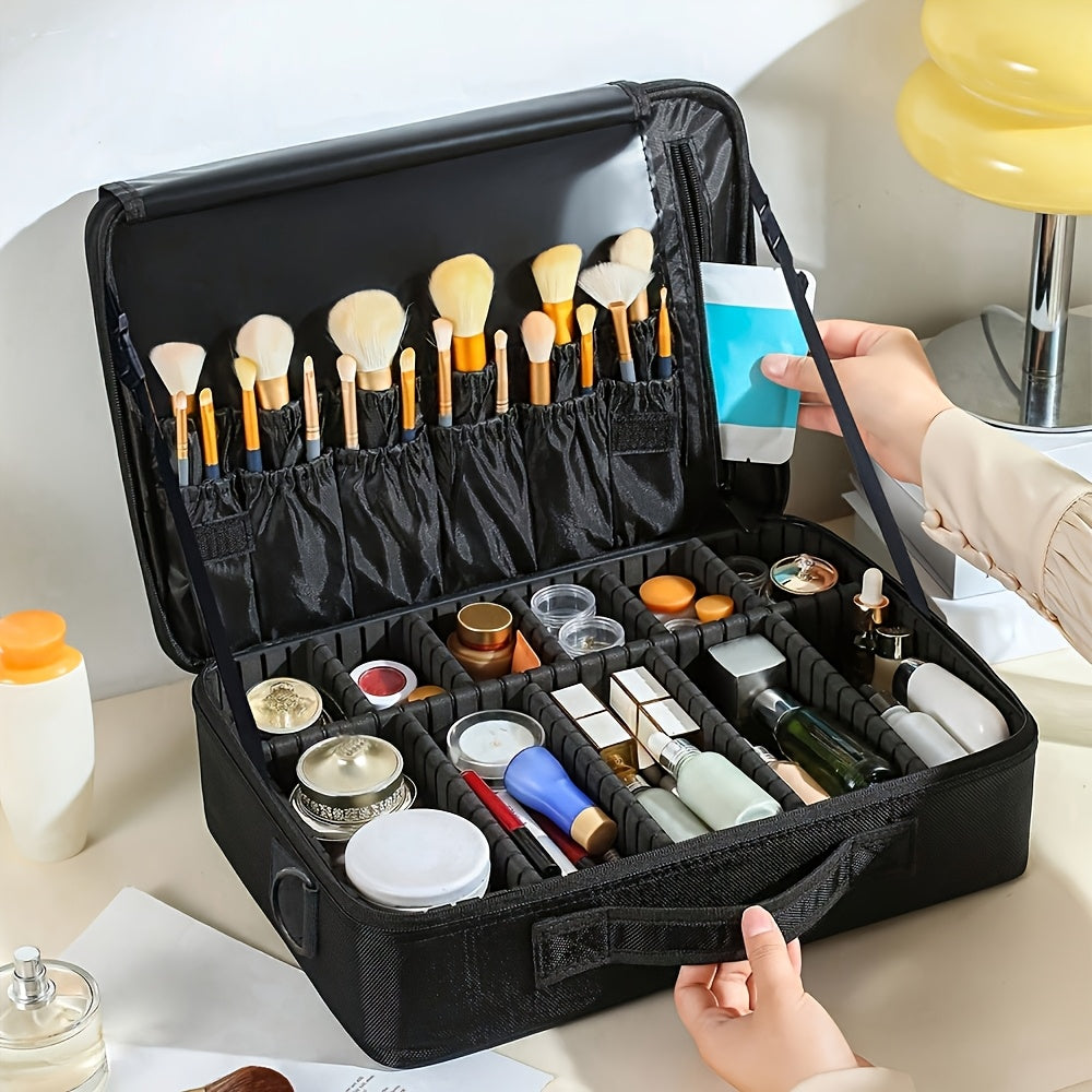 Travel Professional Makeup Case Large Capacity Multi-Layer Beauty Storage Bag Portable Makeup Tool Bag for Business Trips Multi-Functional Cosmetics and Skincare Organizer Box with Brush Holder Design