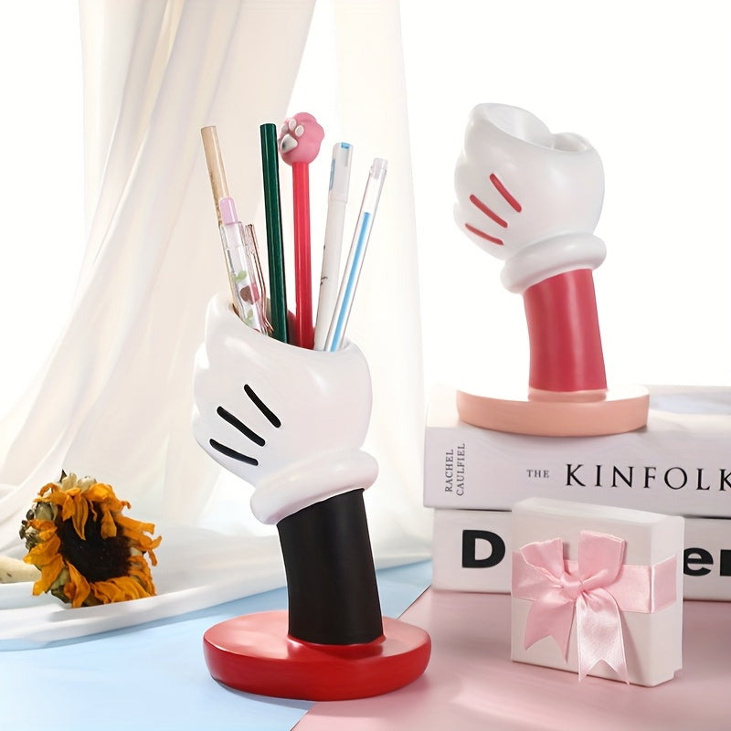 2pcs Disney Mickey & Minnie Mouse Fist Glove Pen Holders - Multifunctional Resin Storage Organizer for Makeup Brushes, Pens, Home Decor - Valentine's Day, Birthday, Wedding Gift (Minimalist Style), Desk Organizer, Playful Design, Durable Decor Item,