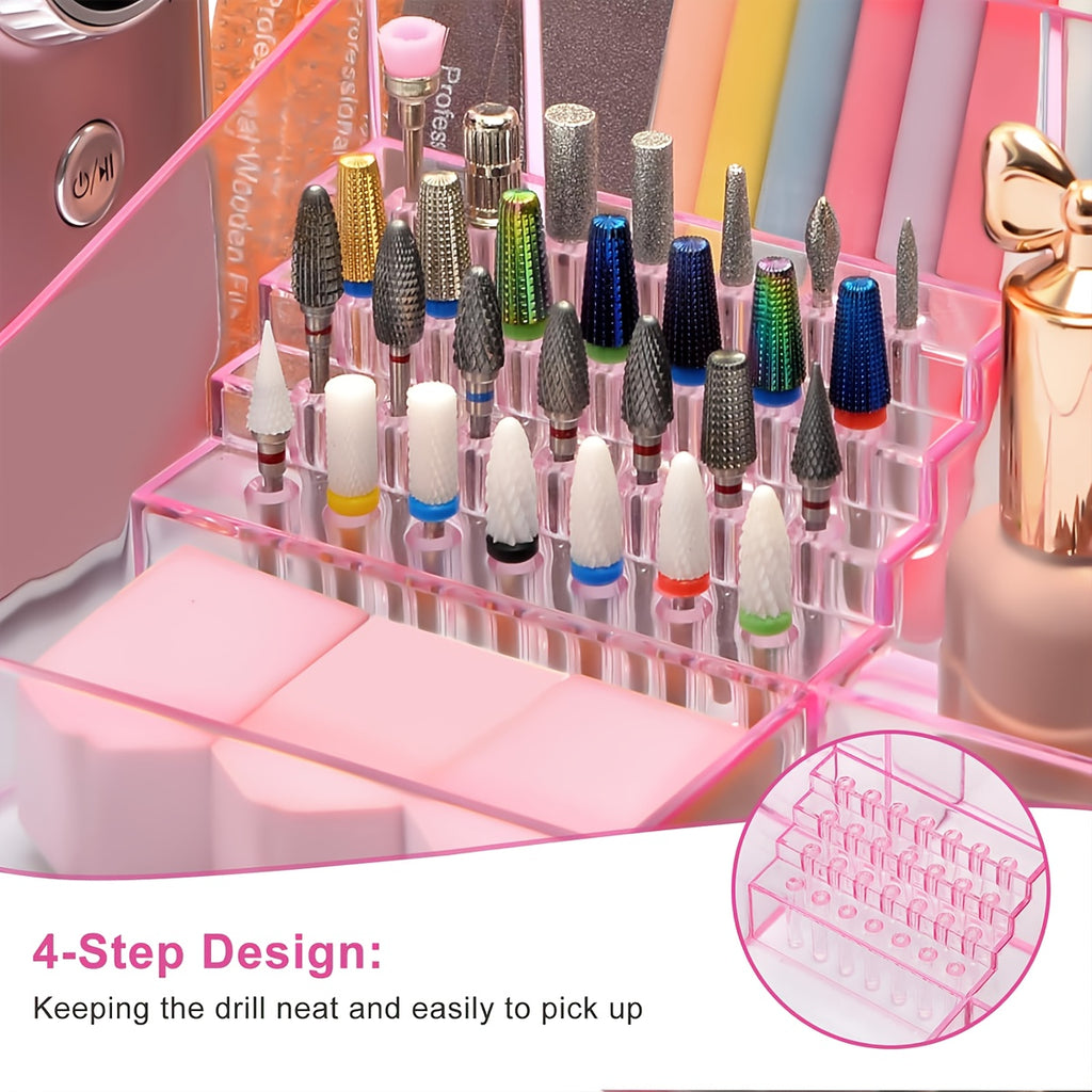 PINDAR 28-Capacity Professional Manicure & Pedicure Organizer with 3 Compartments, Transparent Drawers & Fixed Compartments - Durable Plastic Bathroom Storage Box for Nail Art Supplies, Makeup Brushes, Beauty Tools, Nail Tech Accessories, Sleek Design,